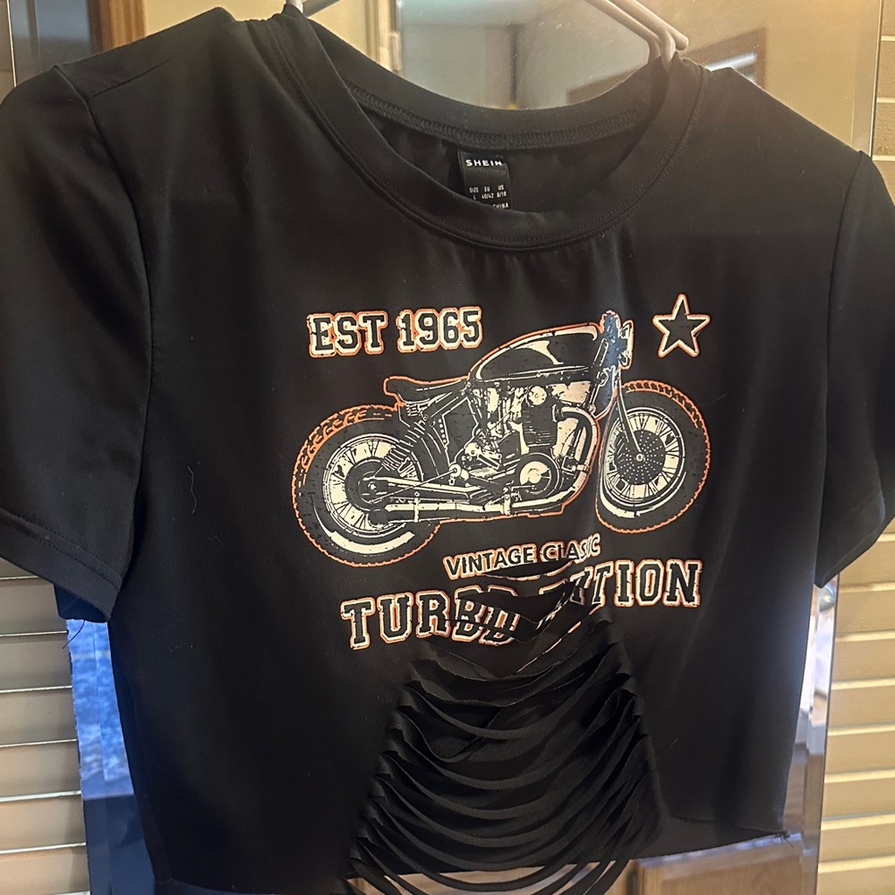 SHEIN Black Vintage Motorcycle Crop Top